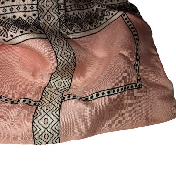 Vintage pink black 100% silk hand rolled sewn Moroccan tile print scarf … - Picture 4 of 4